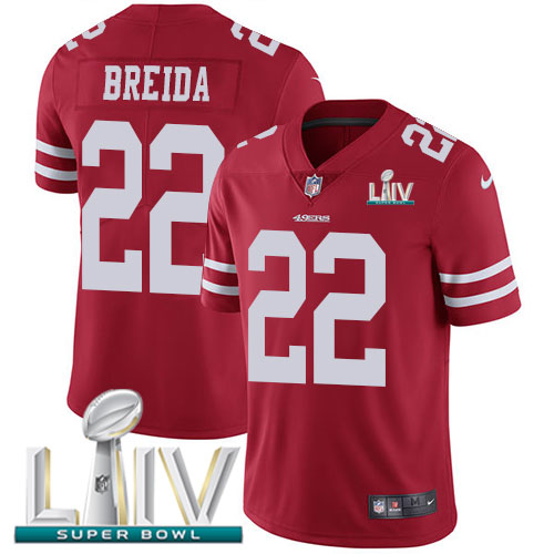 San Francisco 49ers Nike #22 Matt Breida Red Super Bowl LIV 2020 Team Color Youth Stitched NFL Vapor Untouchable Limited Jersey->youth nfl jersey->Youth Jersey